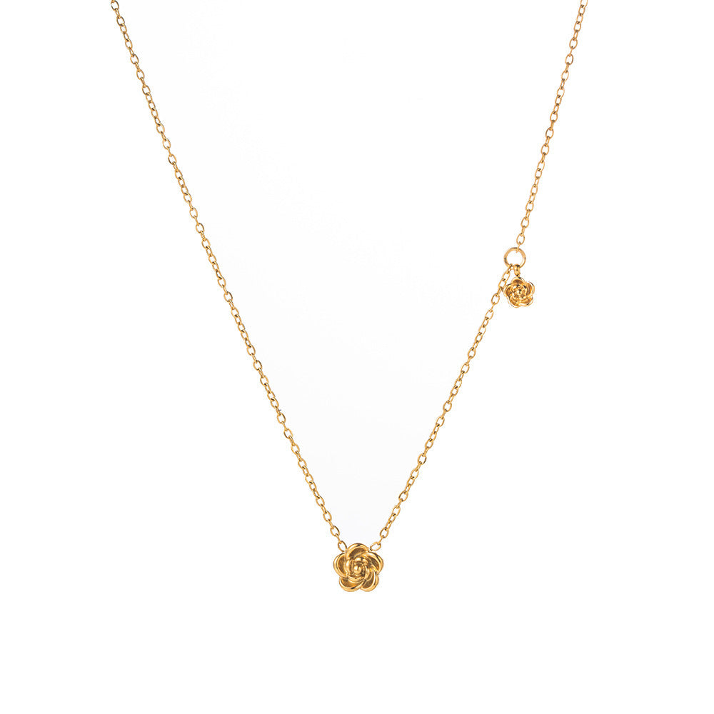 Women's Titanium Steel Rose Niche Flower Clavicle Jewelry Set