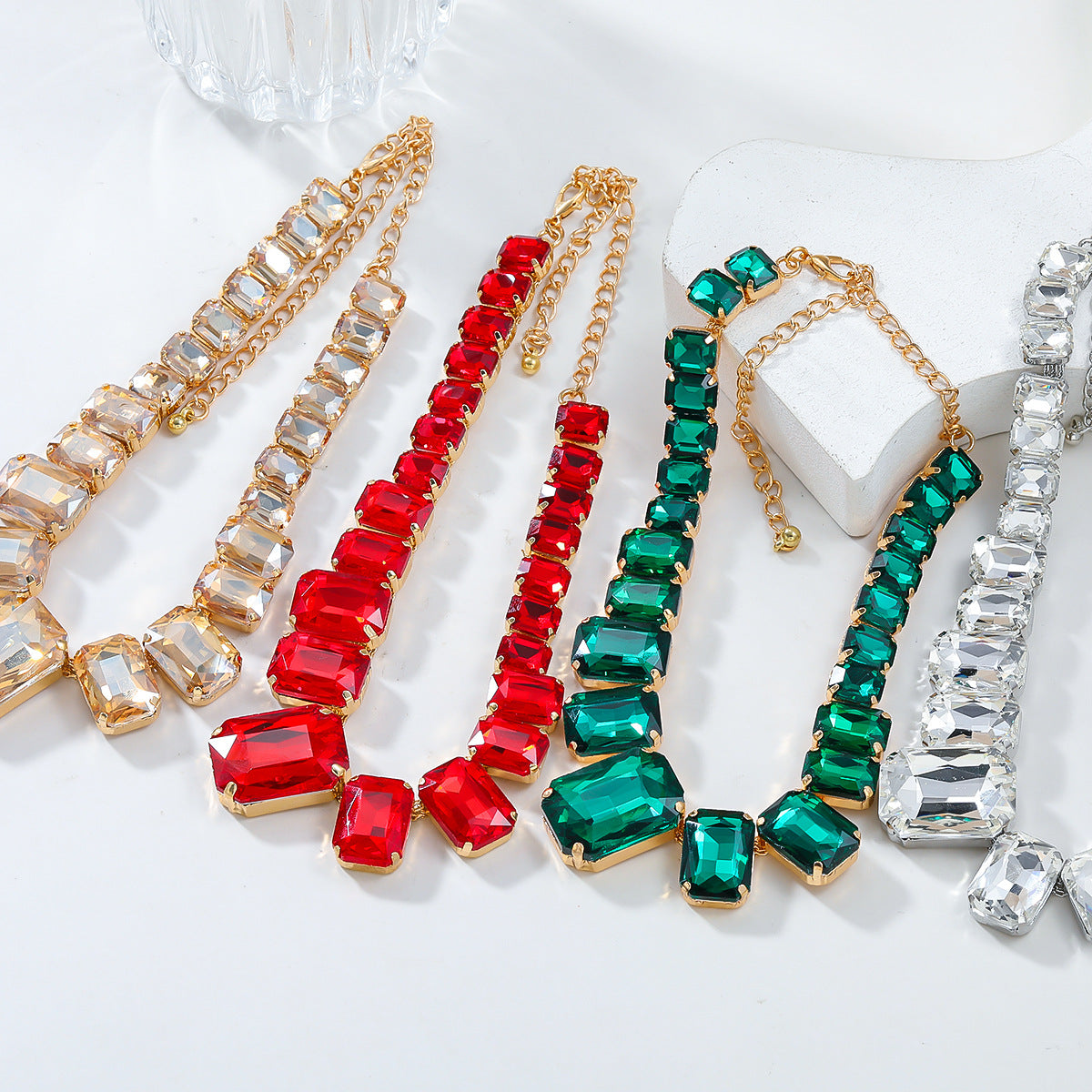 Attractive Popular Women's Exaggerated Rhinestone Square Necklaces