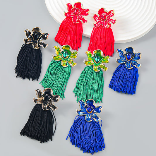 Drop Oil Flower Tassel Female Bohemian Ethnic Earrings