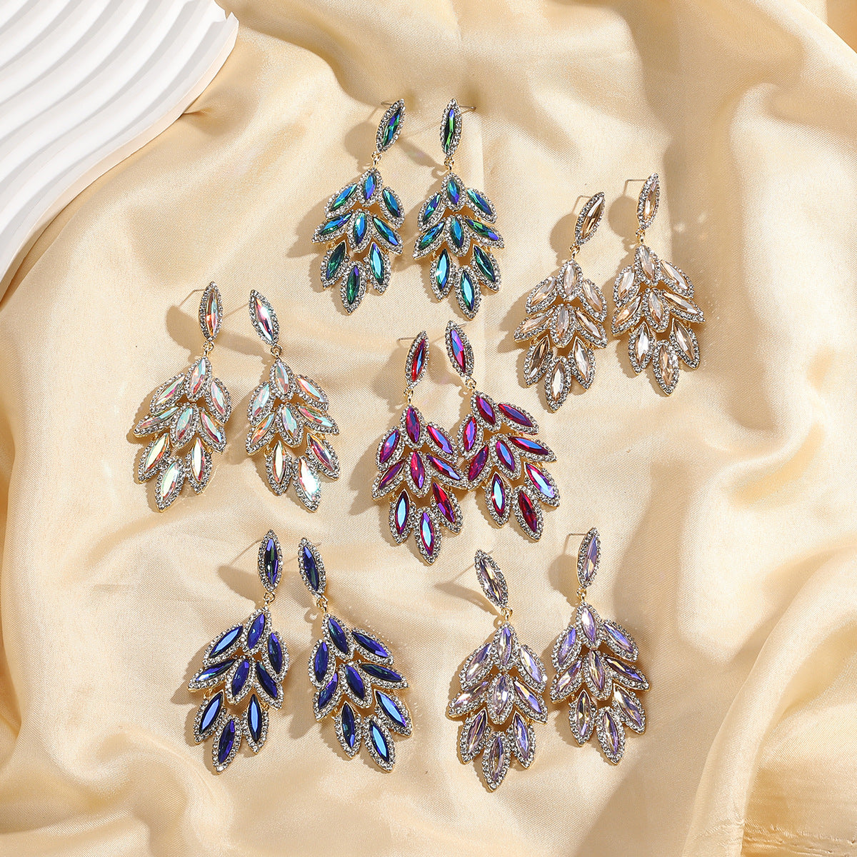 Women's Colored Diamond Exaggerated Full Flower Leaf Earrings