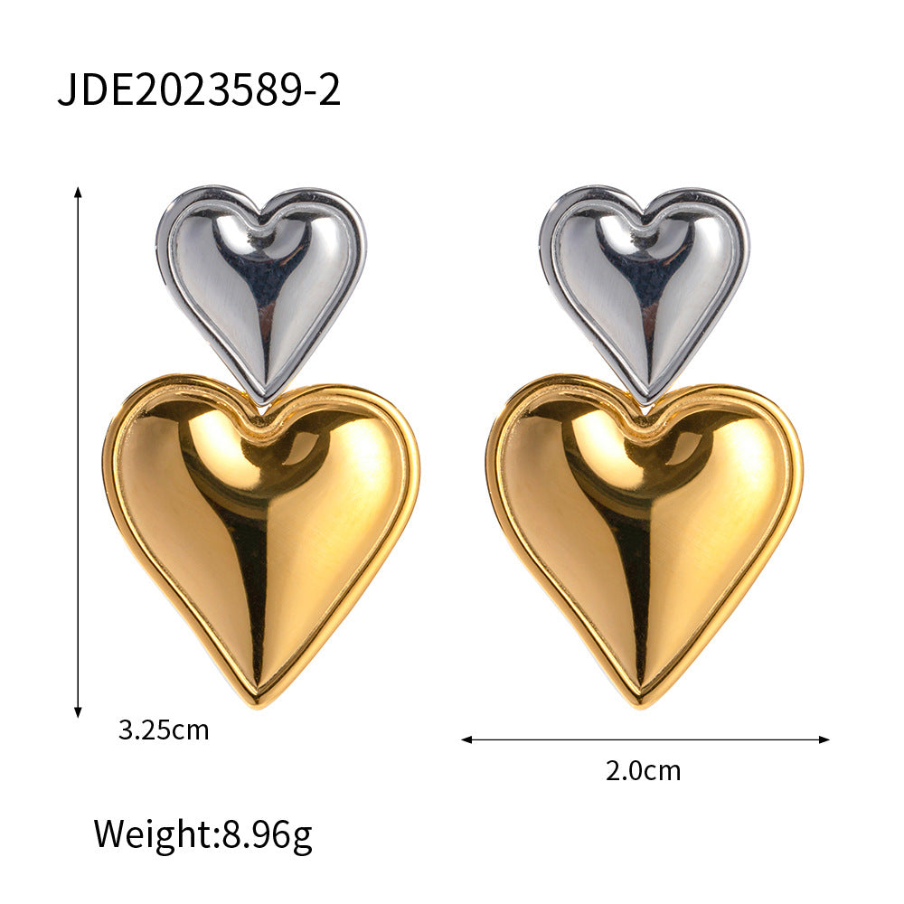 Women's Style Gold Stainless Steel Heart-shaped And Earrings