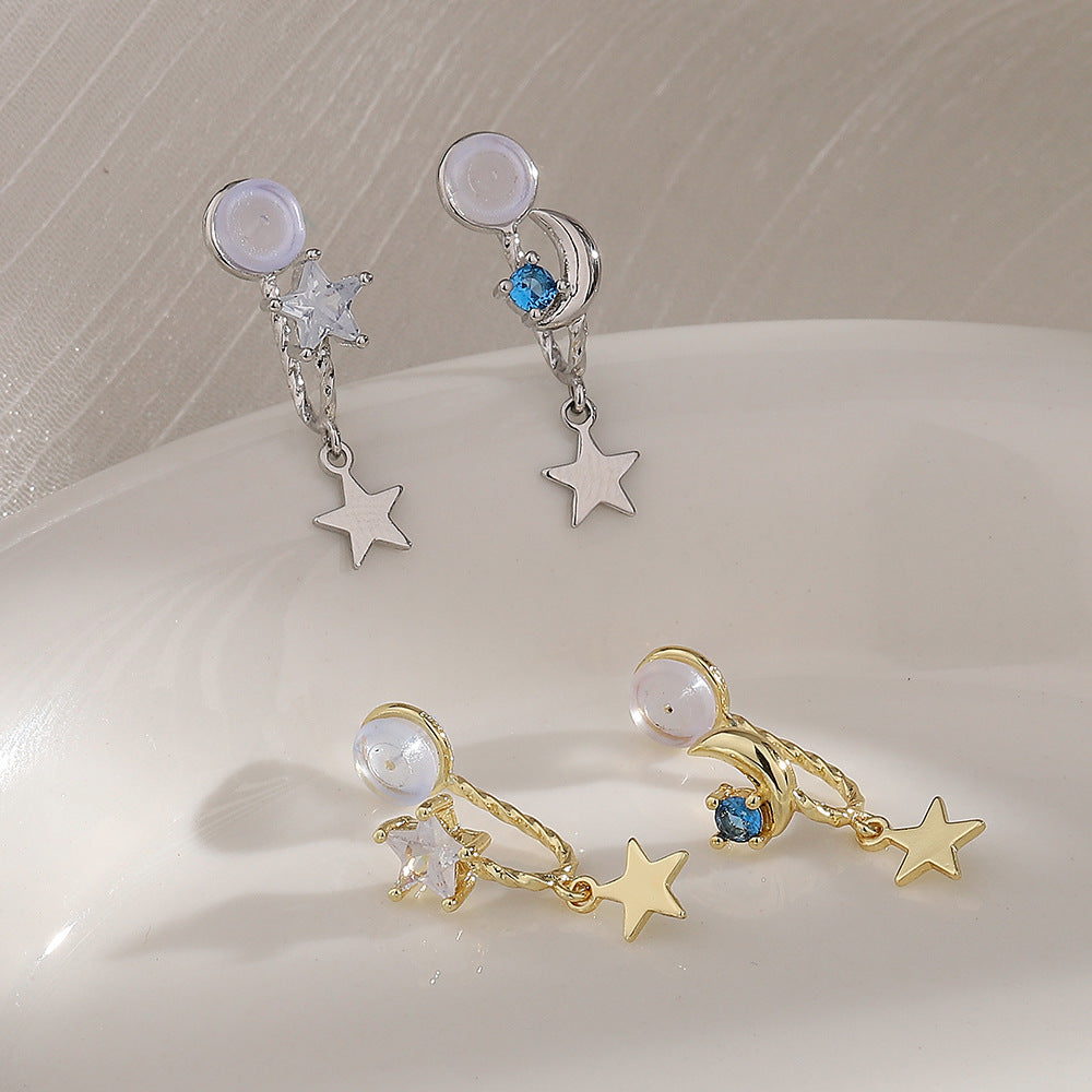 Star Moon Minority Girlish Style Cute Asymmetric Blue Ear Clip