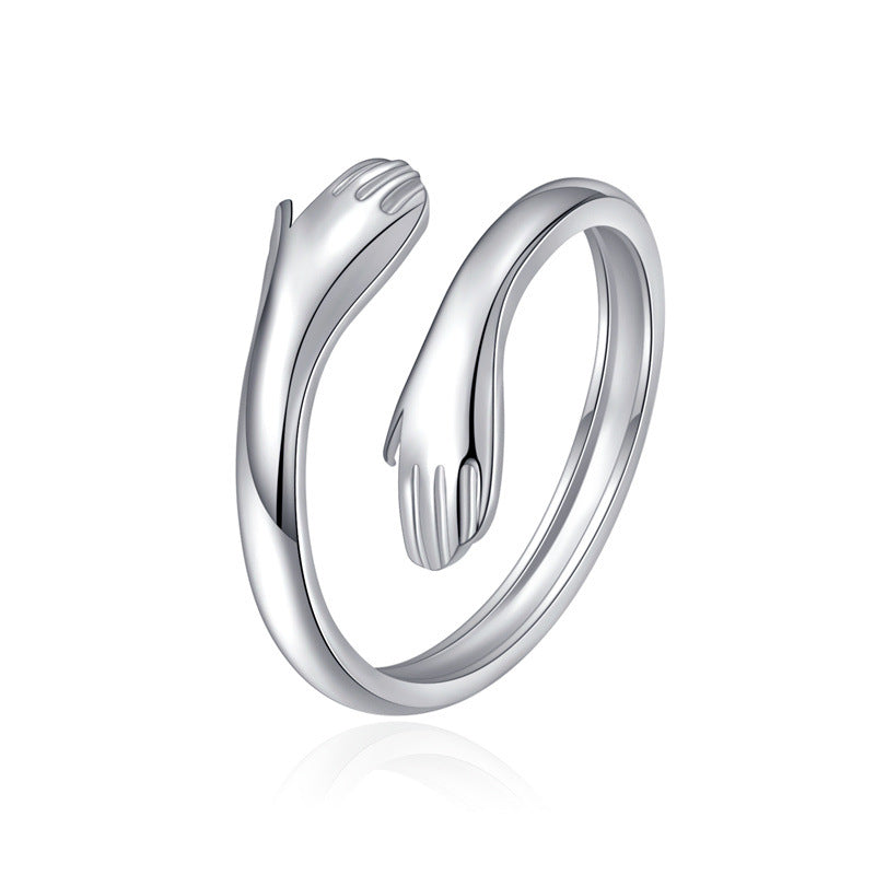 Women's Personality Niche Gentle Hands Hug Design Open Stainless Ring