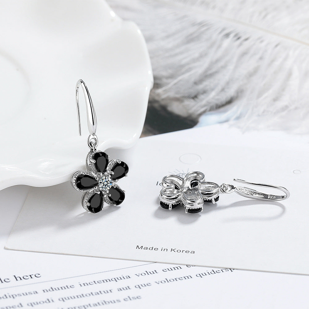 Women's Zircon Five Petal Flower Ear Clip Eardrops Elegant Personality Rings