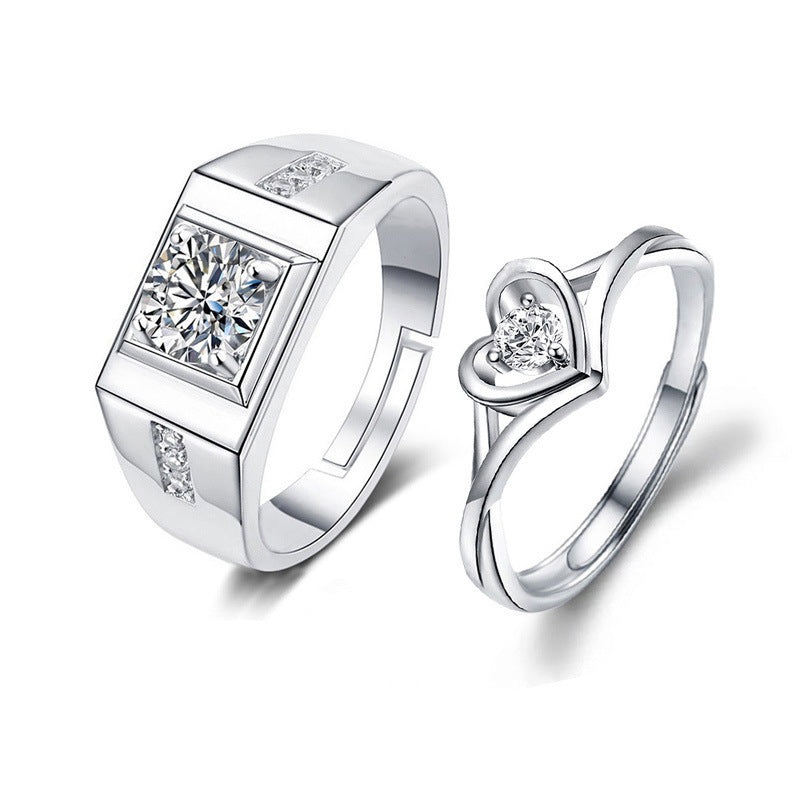 Women's Couple Imitation Moissanite Opening Adjustable Man's Proposal Wedding Valentine's Day Ring
