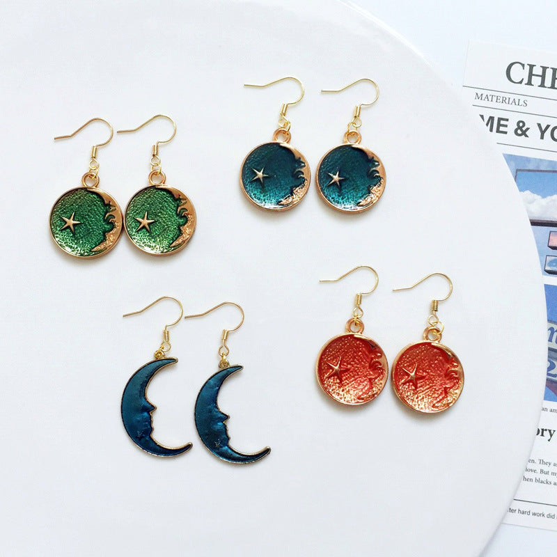 Women's Cartoon Metal Dripping Planet Moon Blue Starry Sky Earrings
