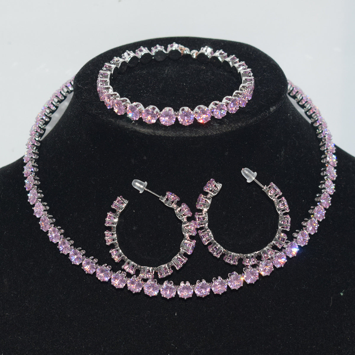 Women's Luxury Zircon Collar Ear Three-piece Horse Eye Fashion Jewelry Set