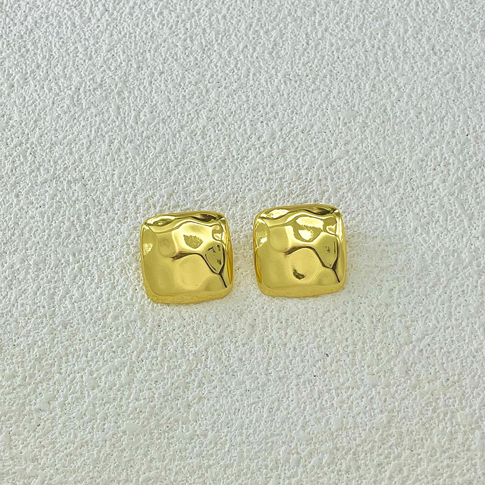 Light Luxury High-grade Irregular Oil Pressure Stainless Steel Gold Plated Stud Earrings