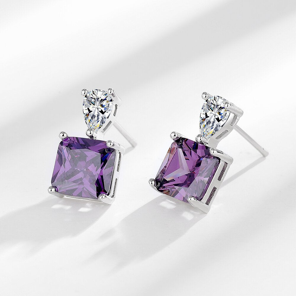 Women's Affordable Luxury Style Square Purple Zircon Earrings