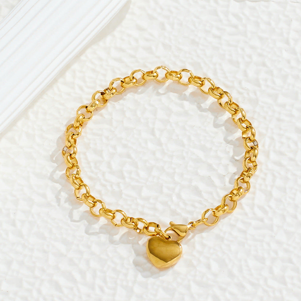 Simple Fashion Stainless Steel Heart Shaped Gold Plated Bracelets