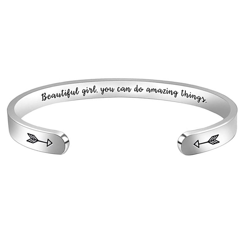 Steel Open-ended Titanium Inspirational Lettering Graduation Gift Bracelet