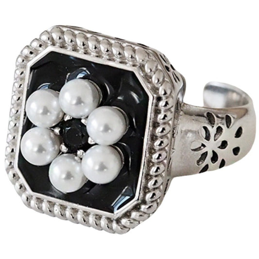 Pearl Flower Female Vintage Court Style Elegant Opening Index Ring
