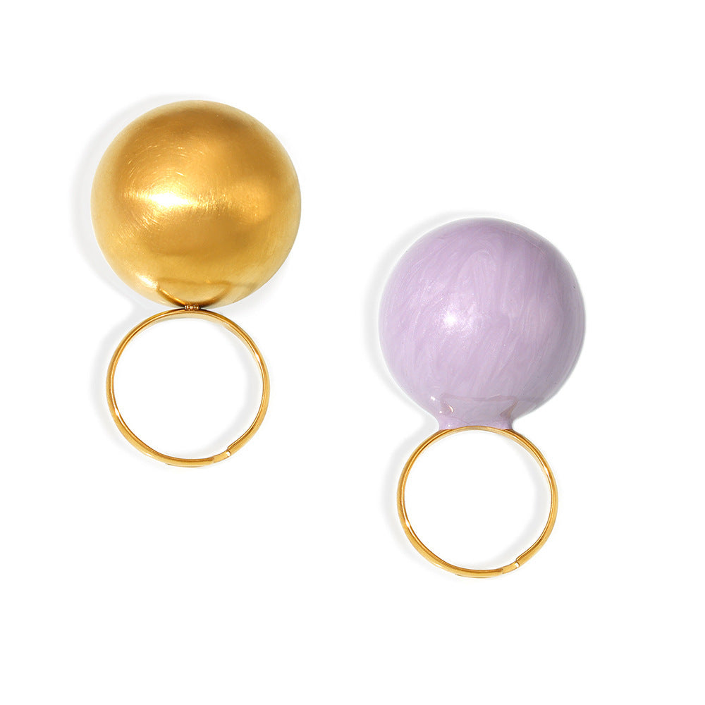 Glaze Large Ball Fashionable Atmosphere Titanium Steel Gold Ring