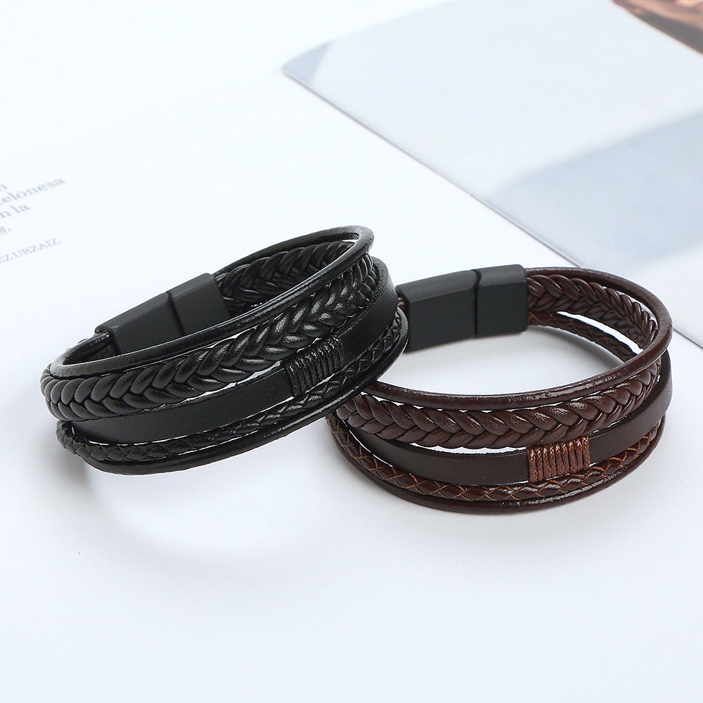 Men's Matte Magnetic Buckle Creative Cattle Leather Bracelets