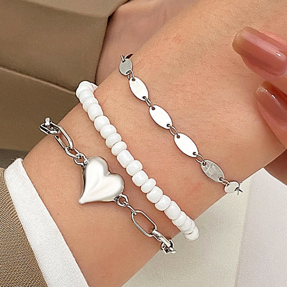 Bracelets de perles rondes à personnalité gracieuse pour femmes, cœur jumeau