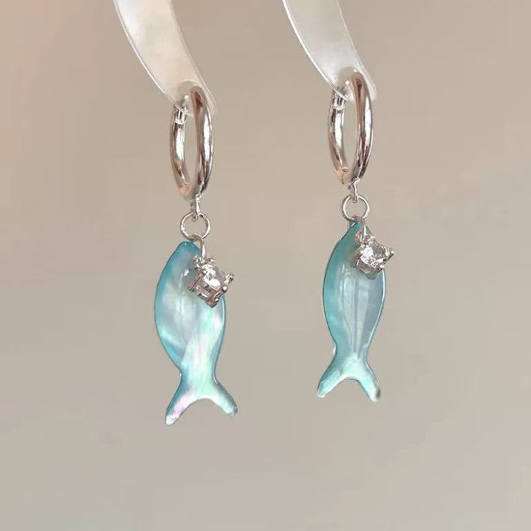 Seaside Style Blue Fish Zircon Niche Stud Earrings