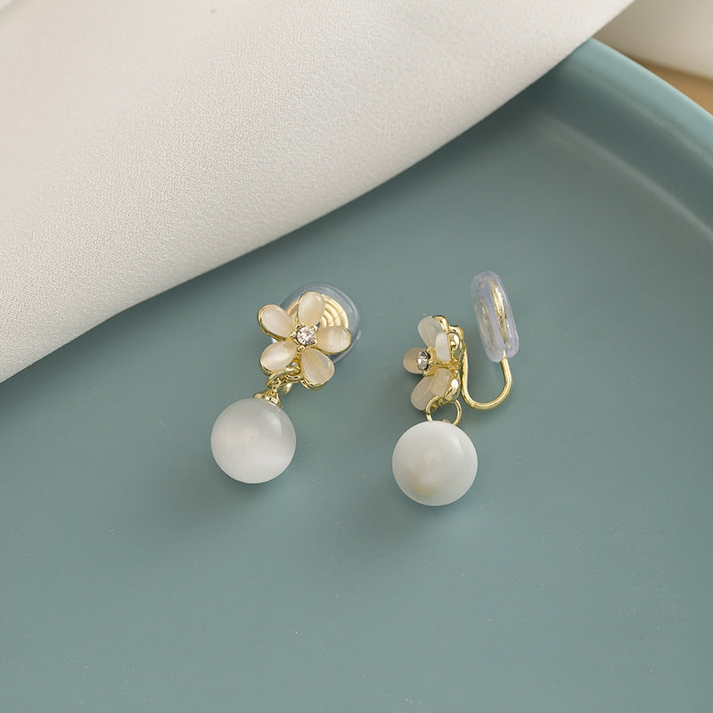 Temperament French Entry Lux Opal Flower Premium Mosquito Ear Clip