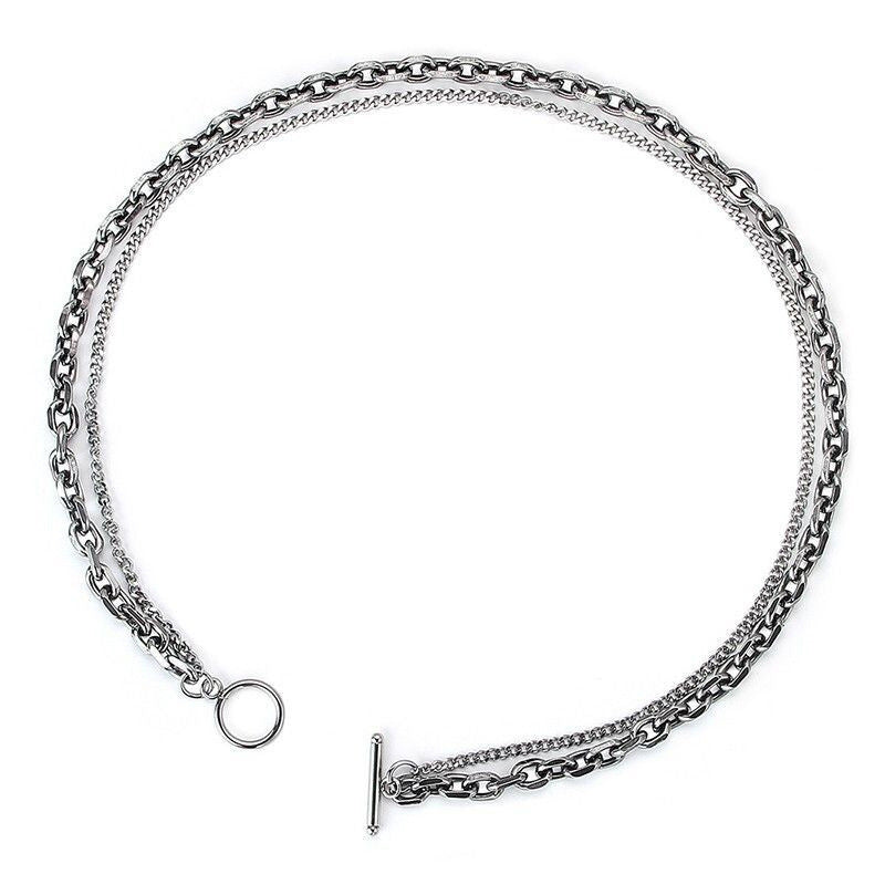 Women's & Men's Titanium Steel No Fading Geometric Personality Double Layer Couple Necklaces