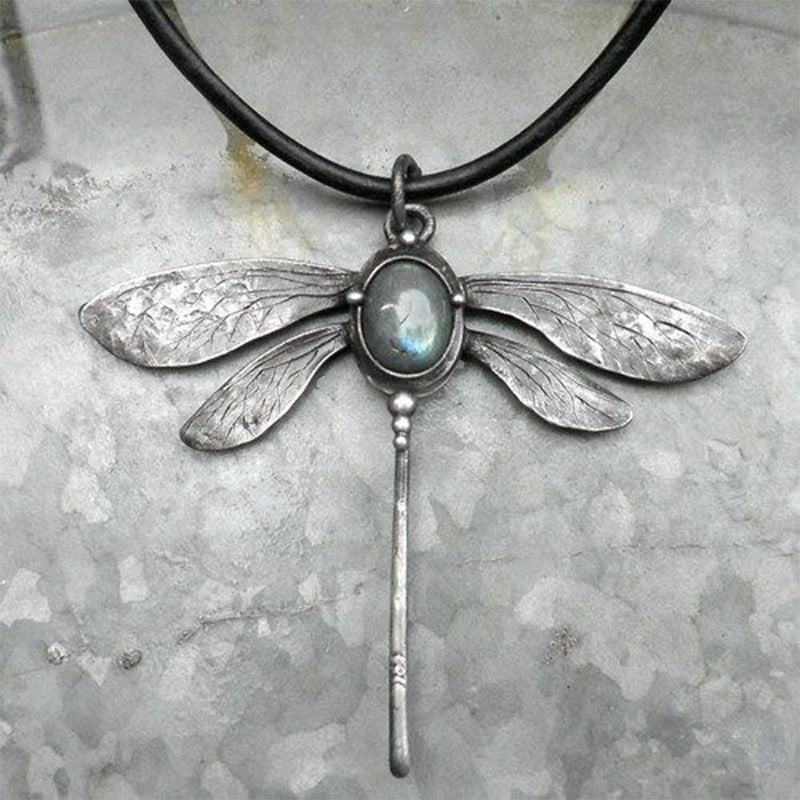 Vintage Insect Trendy Dragonfly Leather Rope Personality Necklace