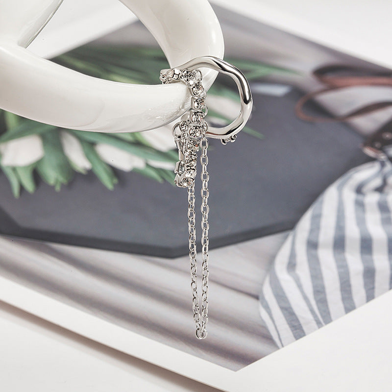 Women's Simple Double Chain Earless Fringed Zircon Personality Earrings