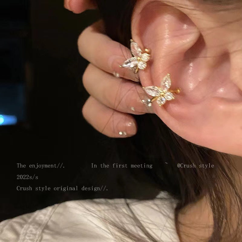 Refined Zircon Butterfly Female Light Luxury Minority Ear Clip