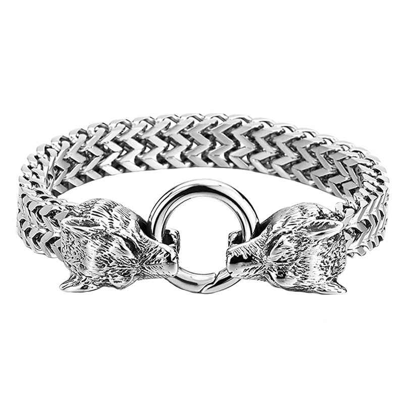 Men's Stainless Steel Wolf Head Chain Retro Bracelets