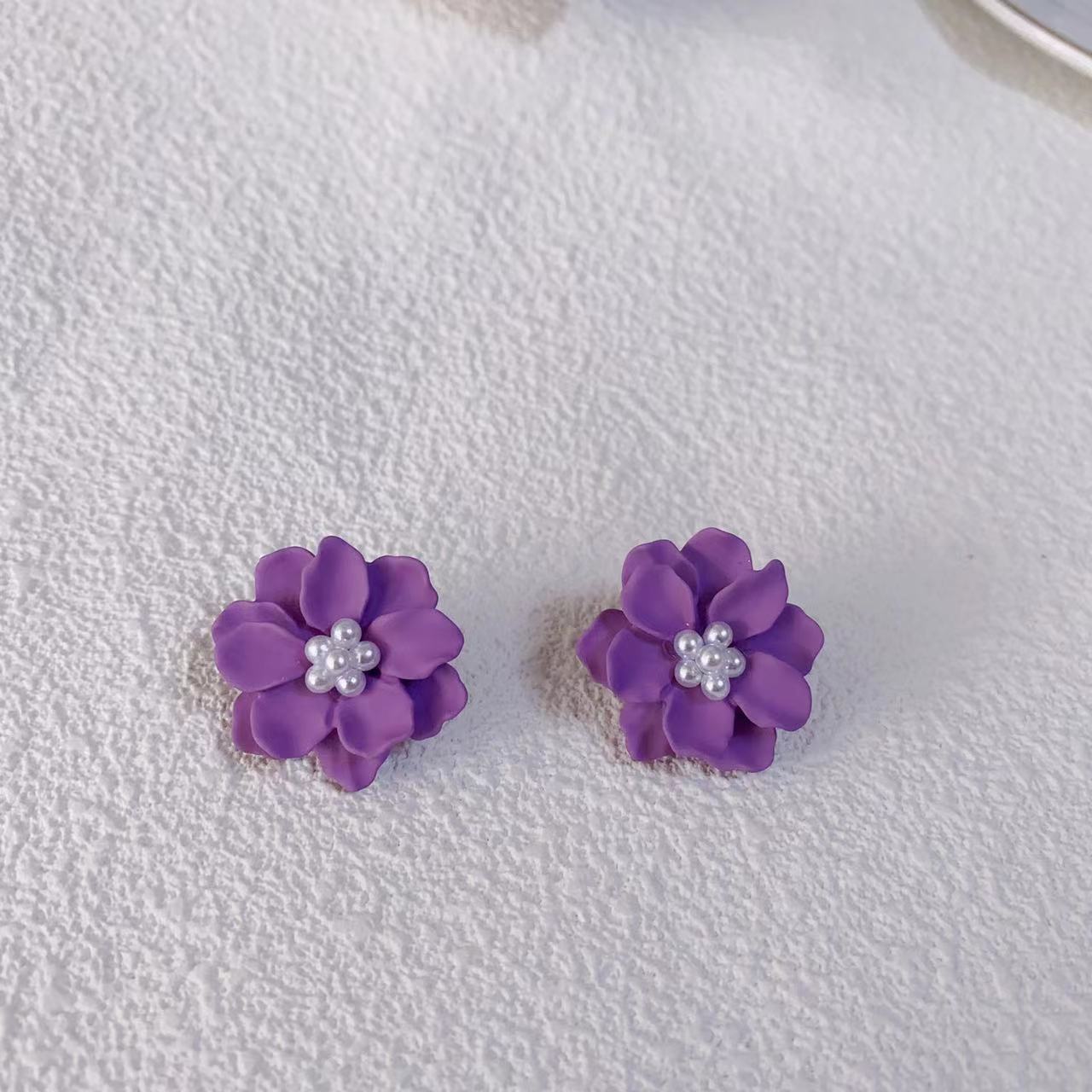 Sier Needle Korean Style Purple Resin Flower Design Light Luxury Rings