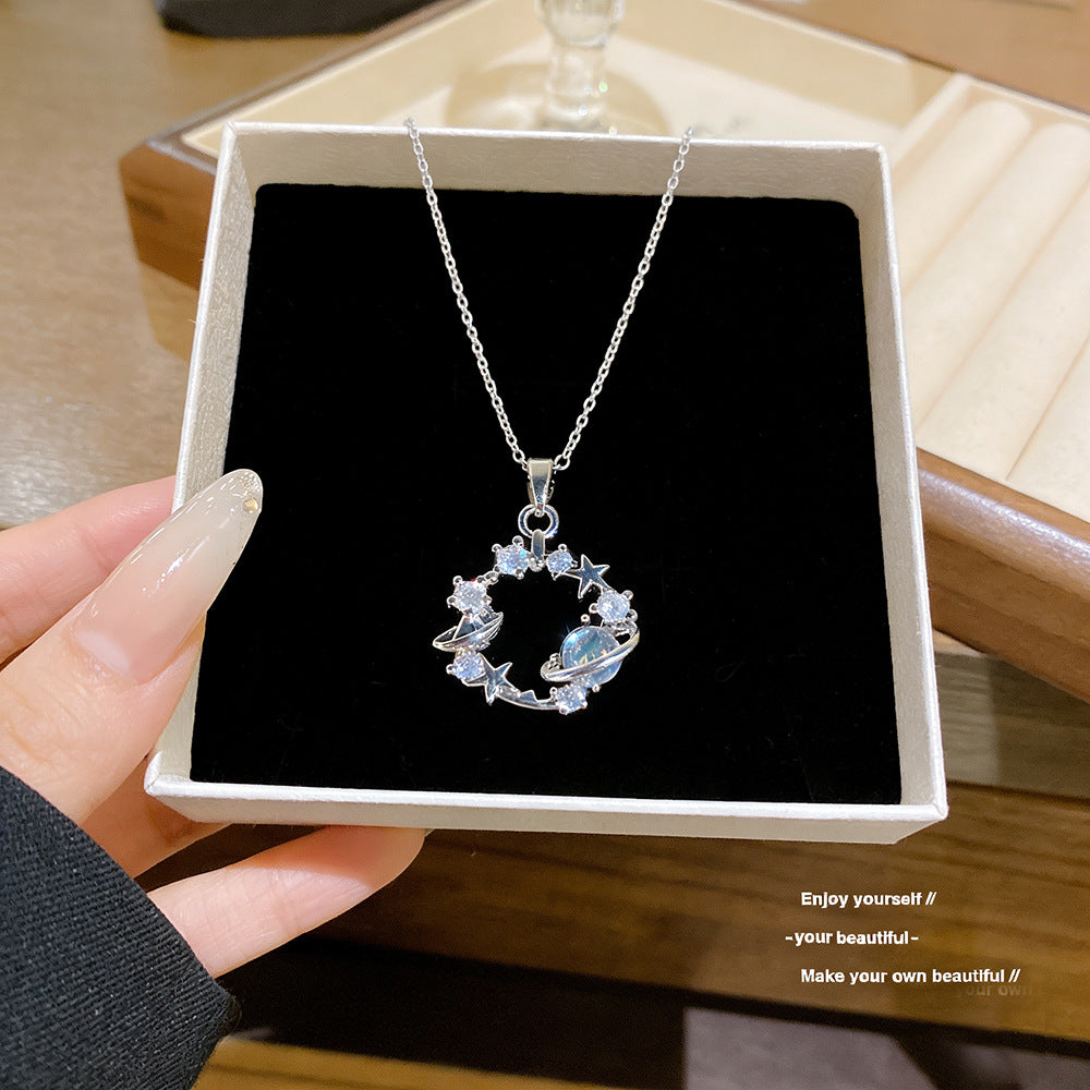 Women's Fashion Diamond Planet Titanium Steel Exquisite Light Luxury Full Clavicle Necklace