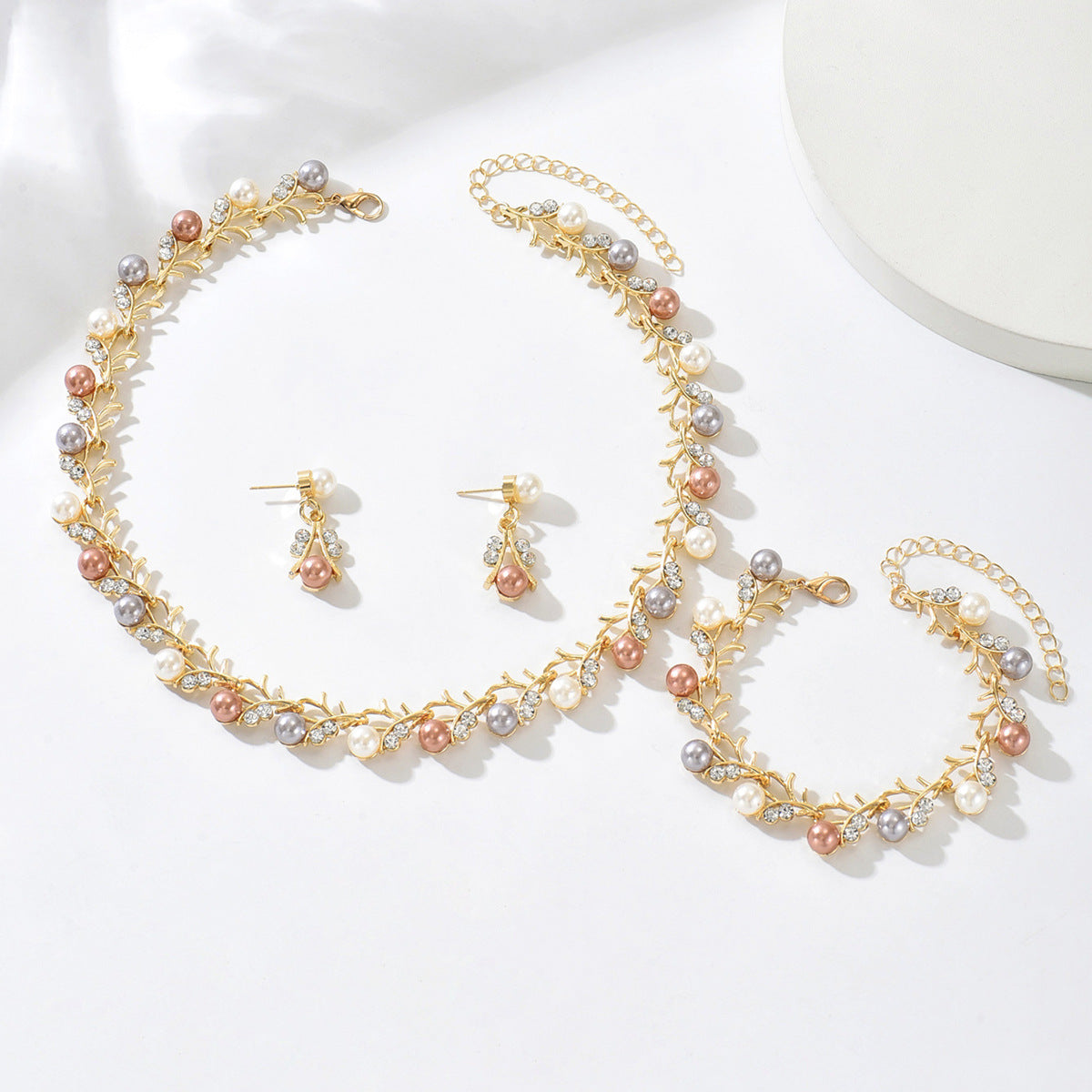 Women's Environmental Protection Alloy Pearl Shape Three-piece Jewelry Set