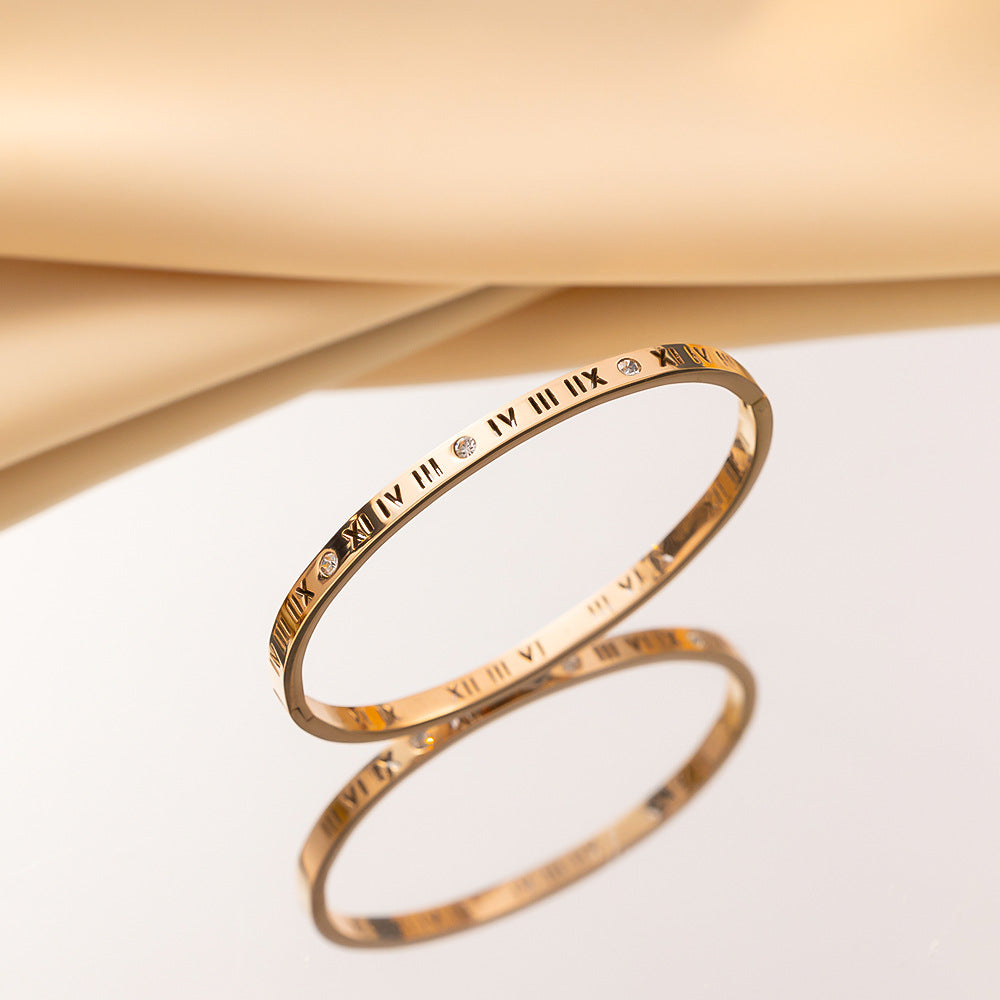 First Light Luxury Temperament Female Roman Digital Niche Design Titanium Bracelet
