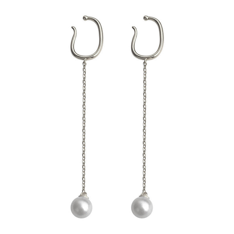 French Retro Painless Pearl Tassel Asymmetric Simple Ear Clip