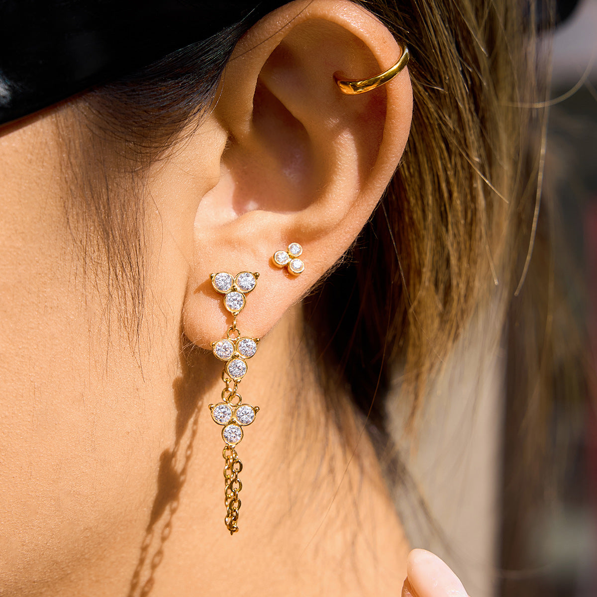 Women's White Zircon Flower Chain Tassel Simple Fashion Rings