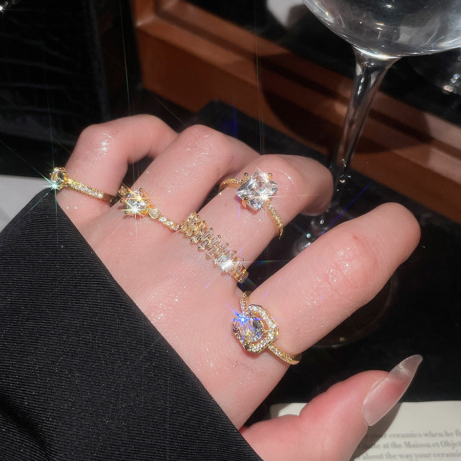 Inlaid Zircon Love Round Open Niche High Sense Rings