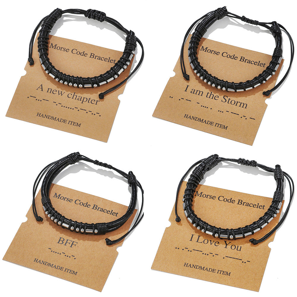 Leather Stainless Steel Moss Password Letter Bracelets