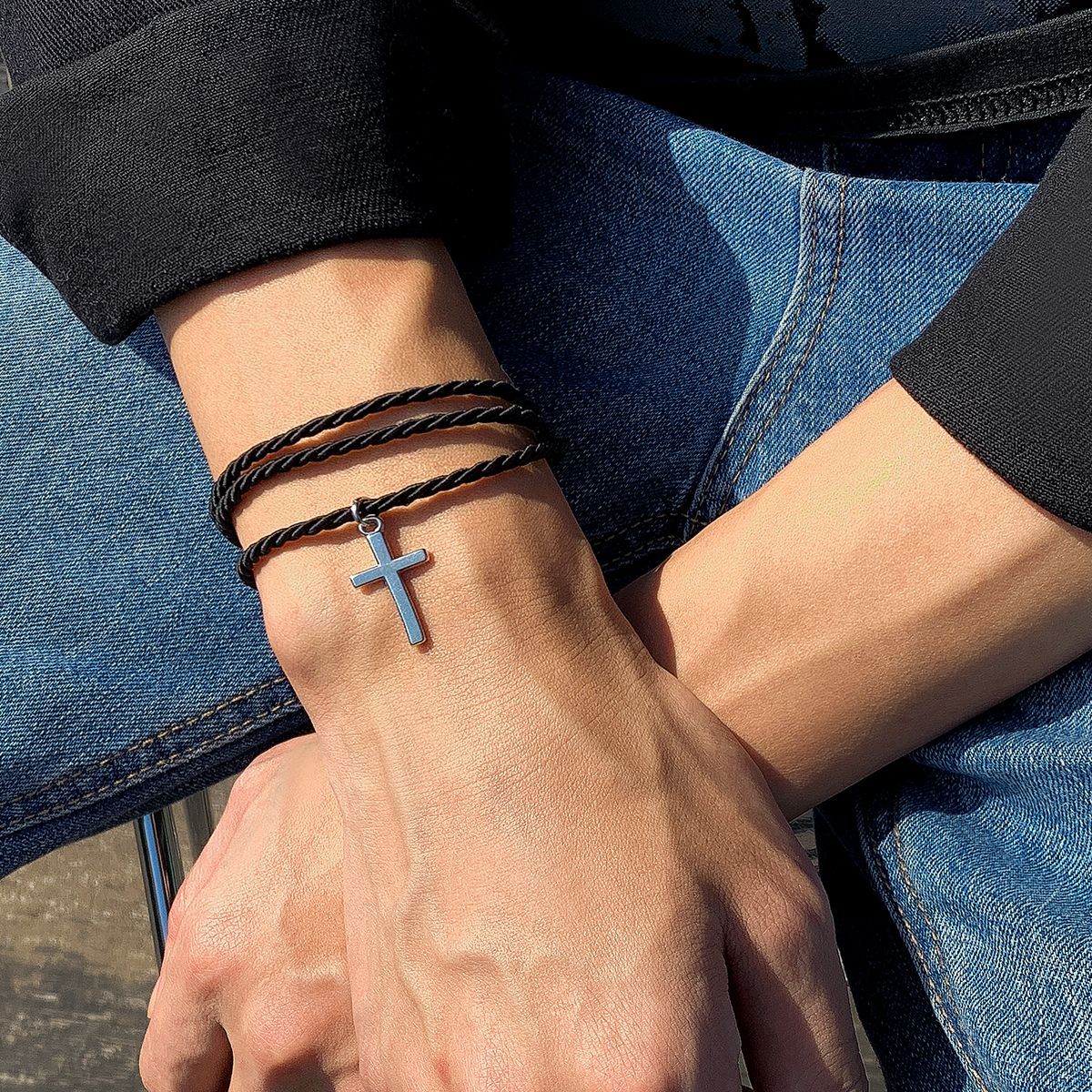 Bracelets de style ethnique noirs pour hommes, croix de mode, personnalité