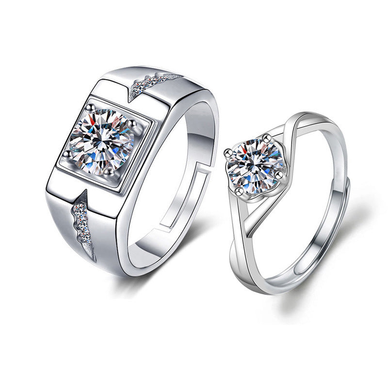 Women's Couple Imitation Moissanite Opening Adjustable Man's Proposal Wedding Valentine's Day Ring