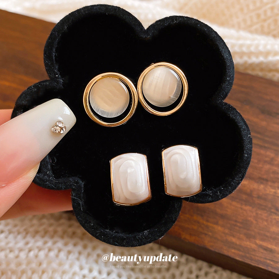 Opal Round French Elegant Light Luxury Stud Earrings