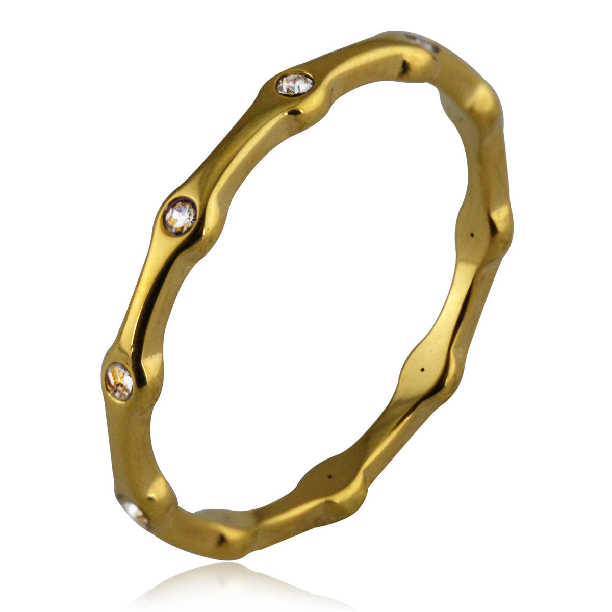 Women's Simple Bamboo Shape Micro Setting Personality Ring
