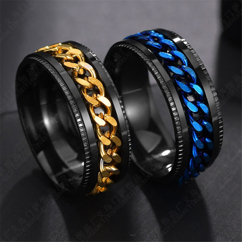 Steel Embossed Rotating Chain Simple Fashion Titanium Ring