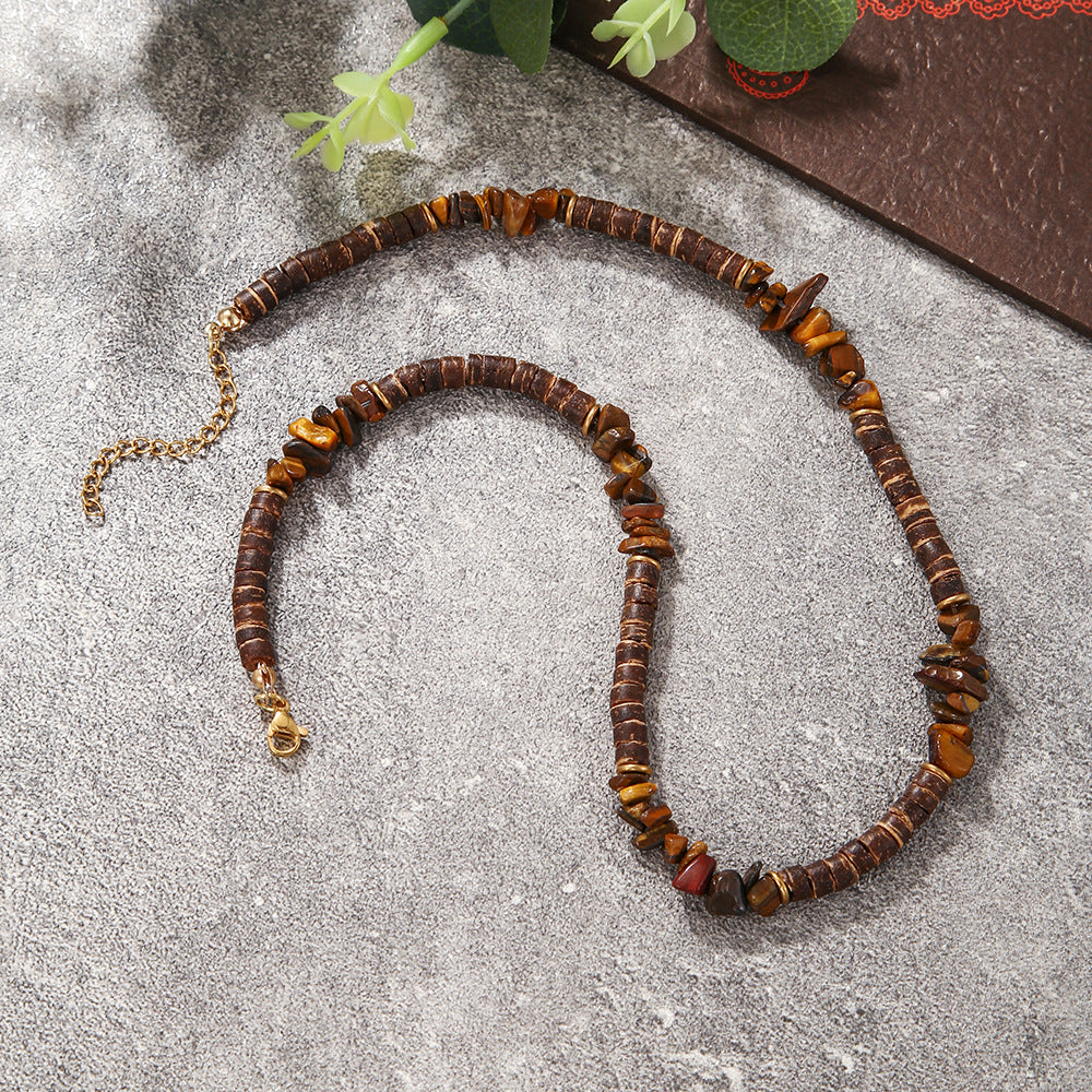 Men's Beaded Volcanic Rock Tigereye Coconut Shell Necklaces