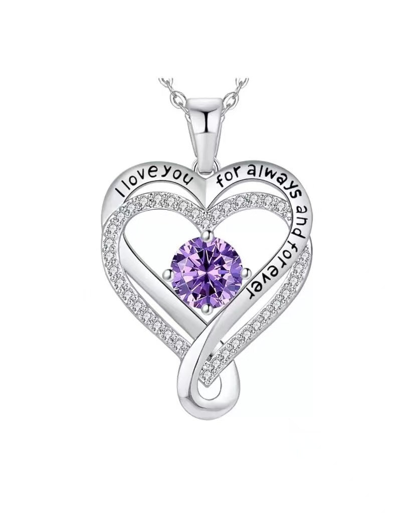 Women's Month Birthstones Heart Of Eternity Double Layers Loving For Necklace