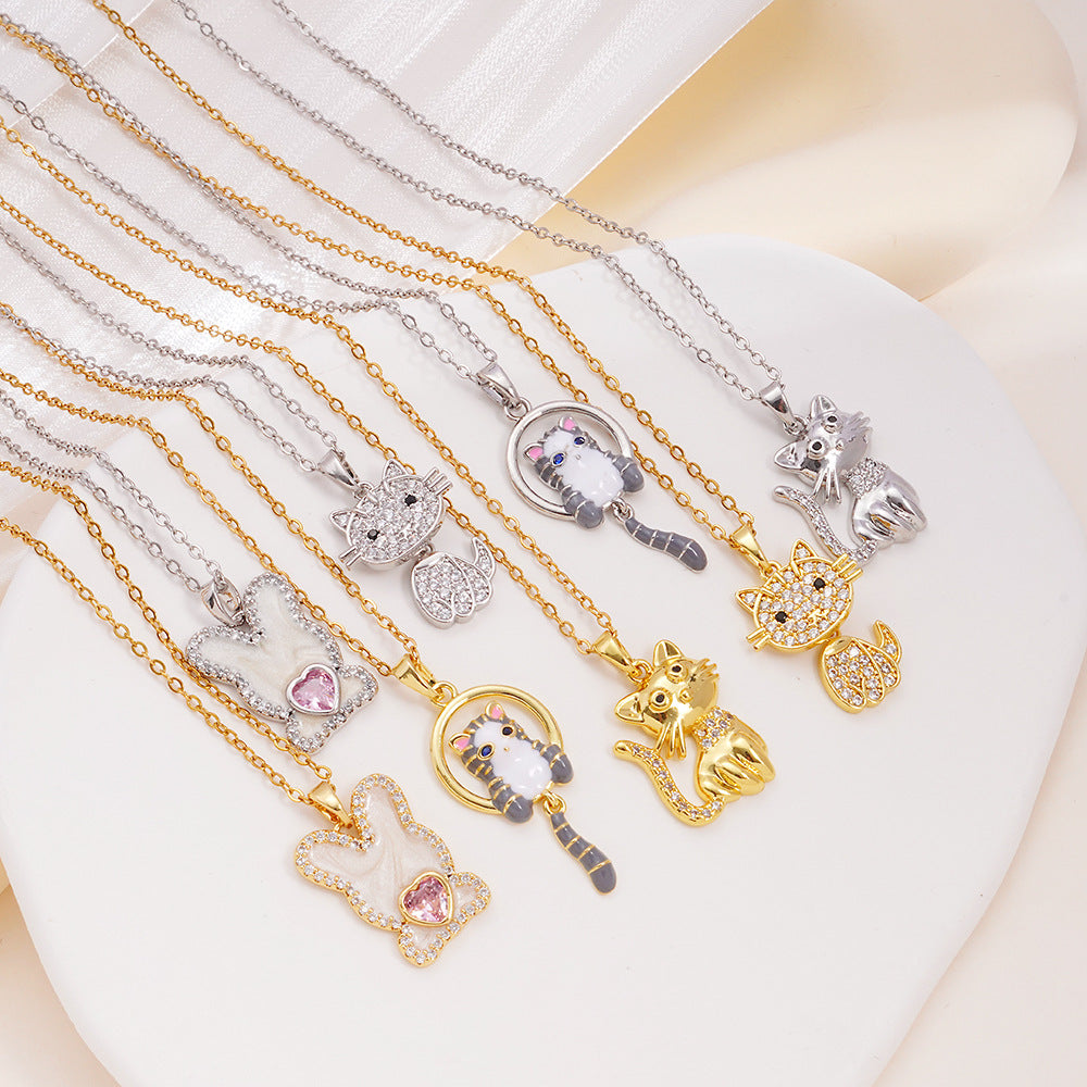 Dripping Oil Cute Cat Female Design Exquisite Fashion Personality Stainless Necklace