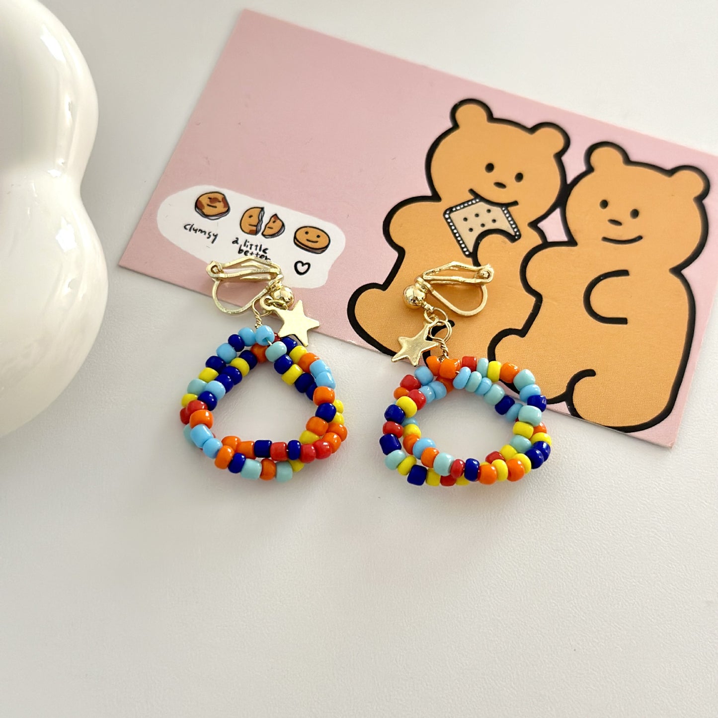 Beaded Summer Dopamine Round Without Pierced Ears Mosquito Coil Ear Clip