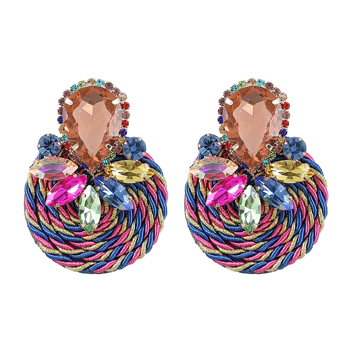 Geometric Glass Drill Polyester Filament Woven Earrings