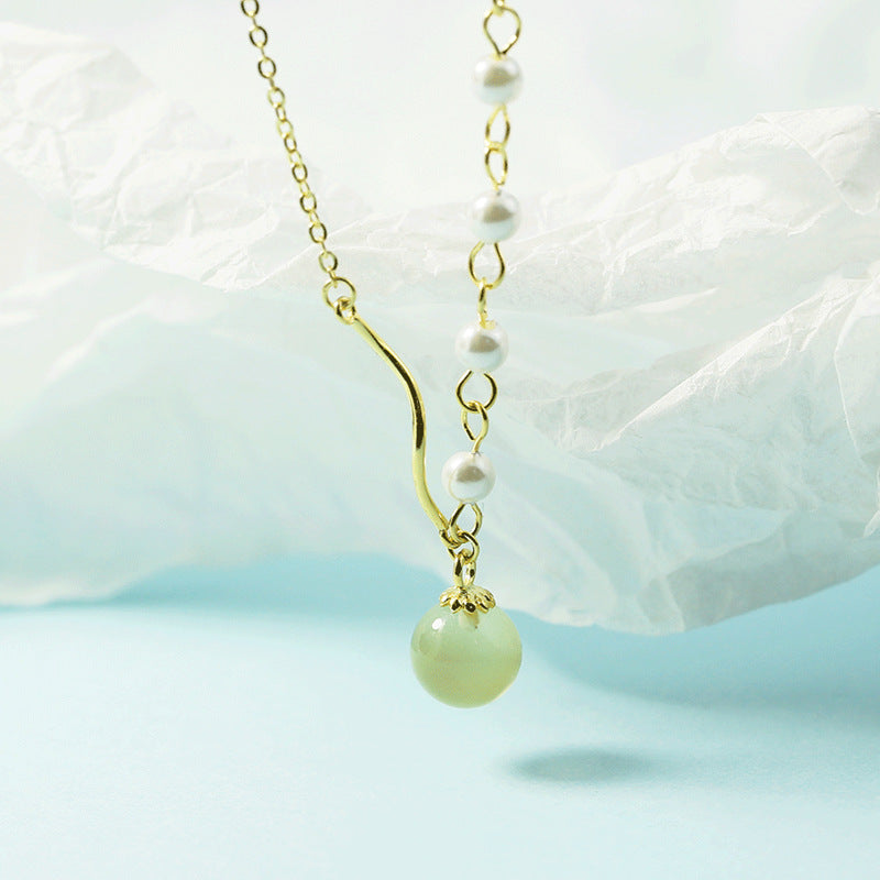 Elbow Pearl Jade Gilded Fresh Temperament Clavicle Chain Elegant Retro Necklace