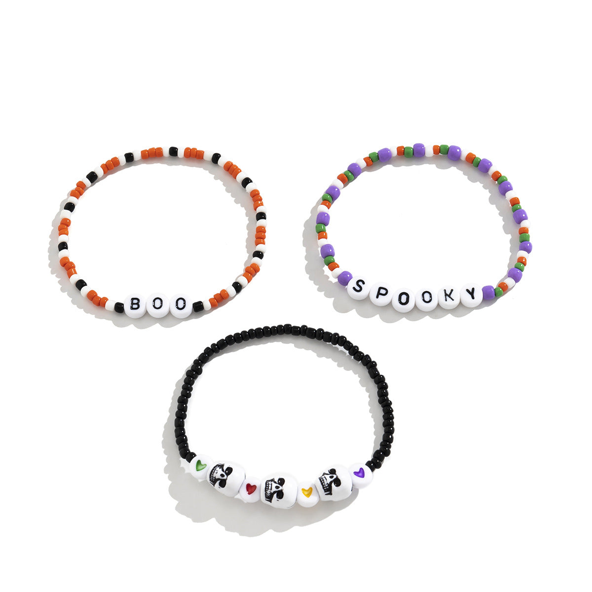 Gothic Style Letter Colorful Beaded Elastic Bracelets