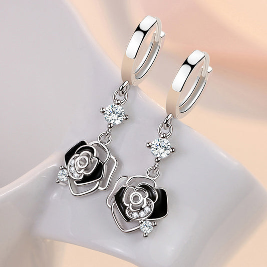 Boucles d'oreilles longues élégantes de Style coréen à la mode Rose noire pour femmes