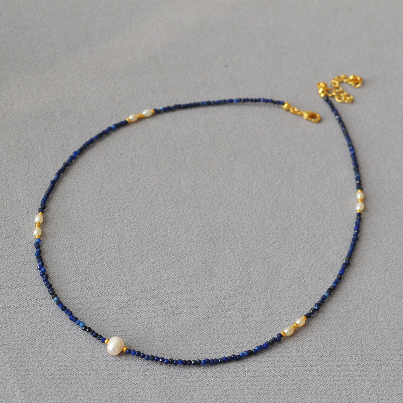 Design Carved Lapis Lazuli Beaded Freshwater Necklaces