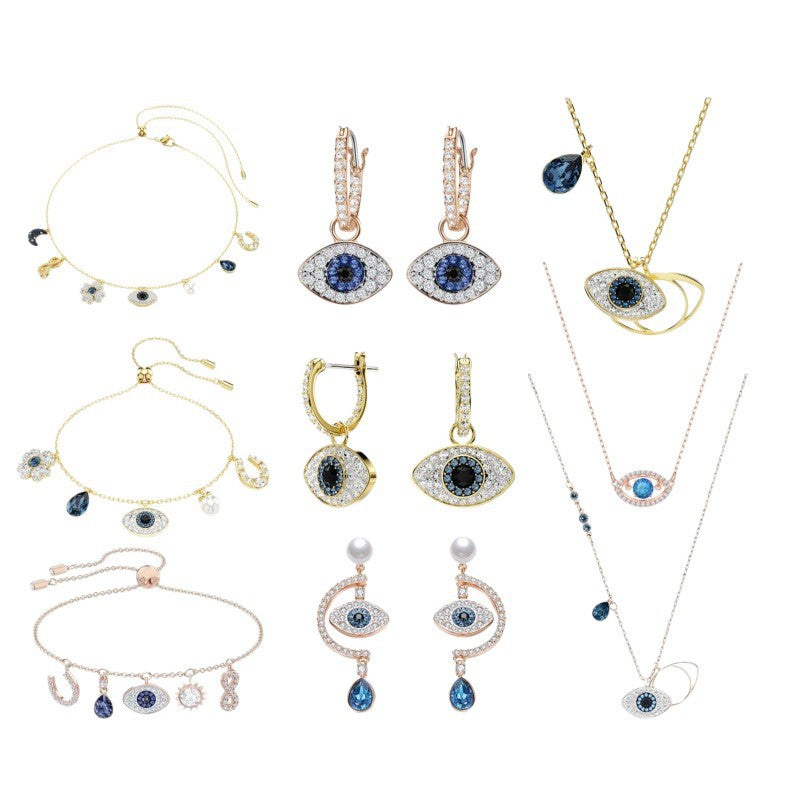 Pair Version Devil's Eye Series Tassel Elements Crystal Rings
