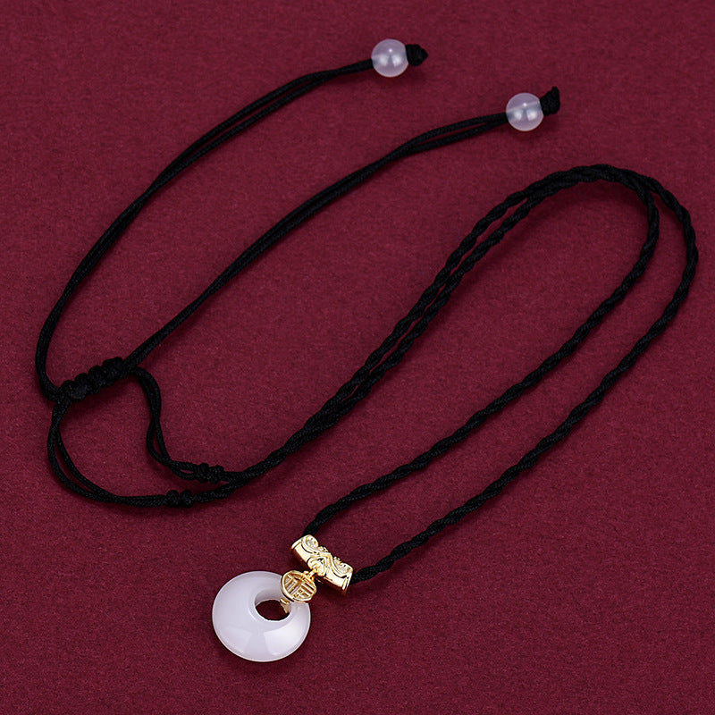 Women's & Men's & Gold Lucky White Jade Peace Necklaces